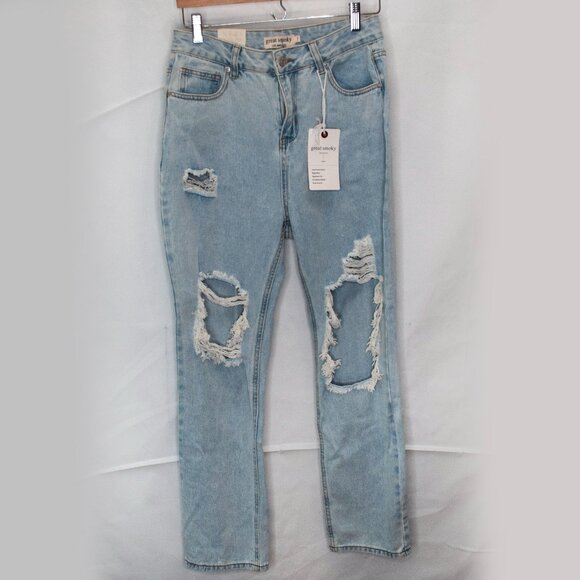 NEW Great Smoky High Waist Distressed Jeans Juniors 7 27 Blue Distressed LL08X - Picture 1 of 6